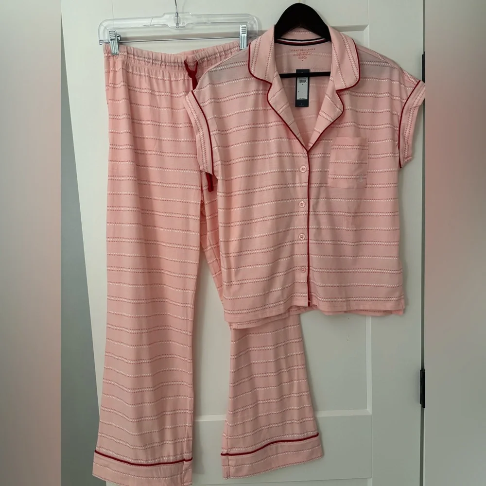 Tommy Hilfiger Pink and White Women's Pajama Set - Picture 1 of 13